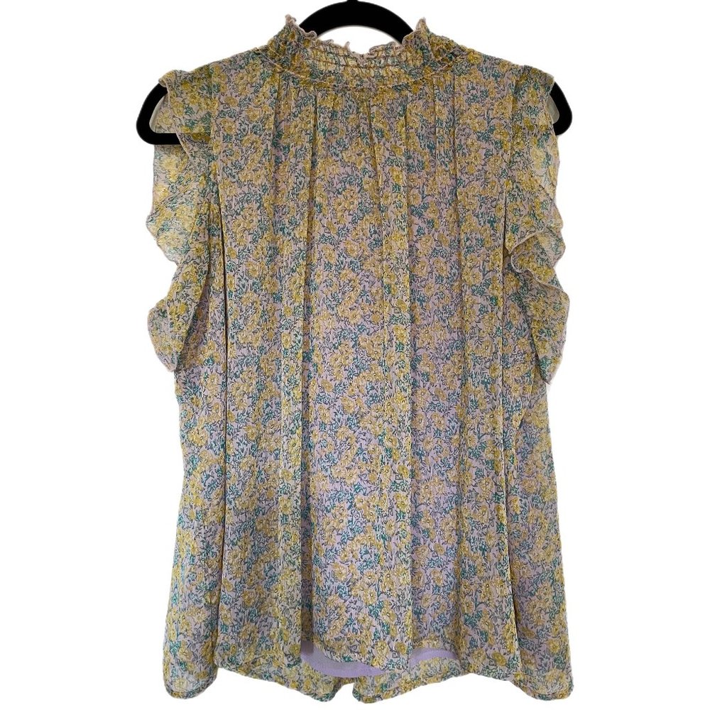 Melloday Floral High Neck Flutter Sleeve Blouse | Size L